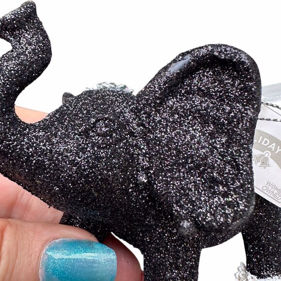 Holiday Lane Elephant Ornament Black Glitter Sequin 6x4" Hanging Holiday Decor - Picture 9 of 14